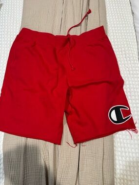 Champion Men's Red Athletic Shorts with Black & White Logo